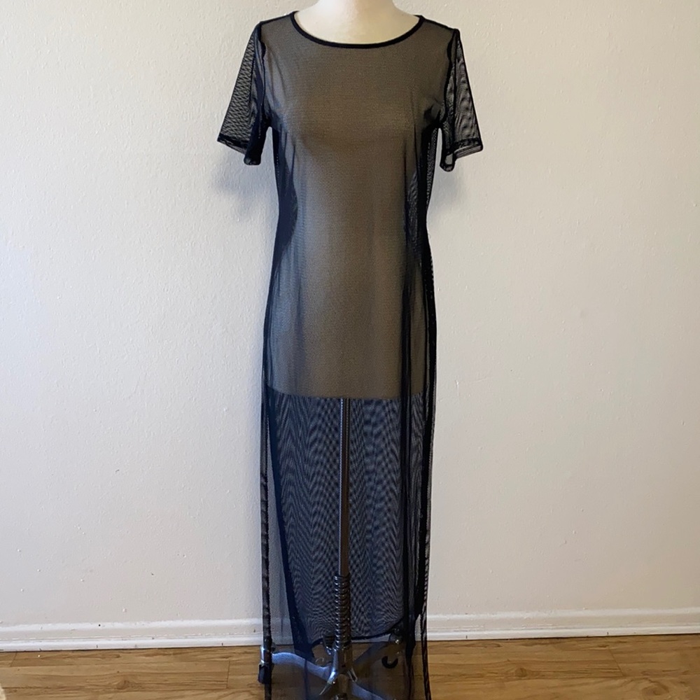 Black Mesh T Shirt Swimsuit Cover Up S